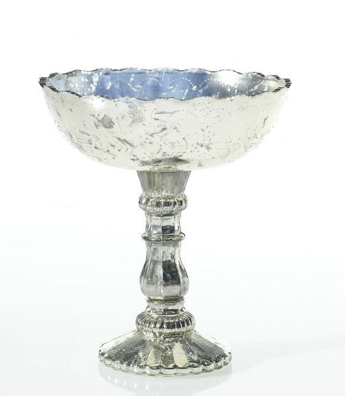 9.5”H X 8” SILVER DESIRAY COMPOTE  GLASS(AD)