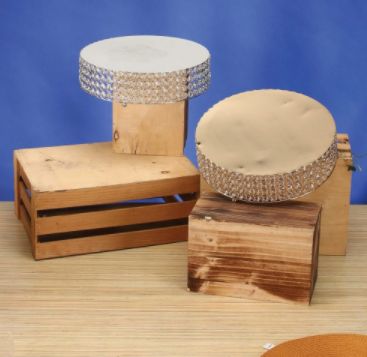 4.75”H X 13.75”D  ROUND METAL CAKE STAND W/ CRYSTALS