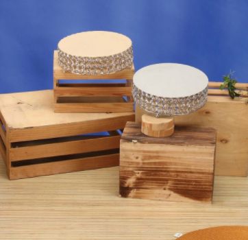 4.75”H X 10”D  ROUND METAL CAKE STAND W/ CRYSTALS