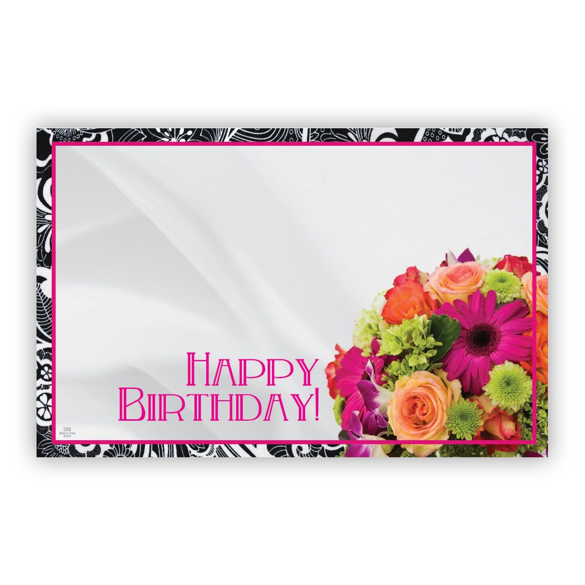 HAPPY BIRTHDAY black border/bouquet 3 1/2″ x 2 1/4″