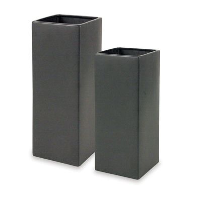 14"H X 4" X 4" MATTE BLACK CERAMIC  SQUARE VASE POT
