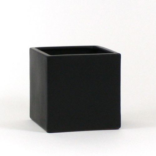 8" X 8" X 8" MATTE BLACK CERAMIC CUBE SQUARE VASE POT