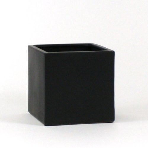 10”X10”X10”H MATTE BLACK CERAMIC CUBE SQUARE VASE POT