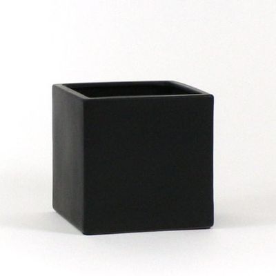 10”X10”X10”H MATTE BLACK CERAMIC CUBE SQUARE VASE POT