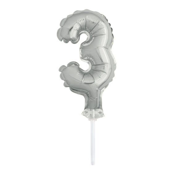 5’’ SILVER FOIL BALLOON #3 CAKE TOPPER reg $1.69