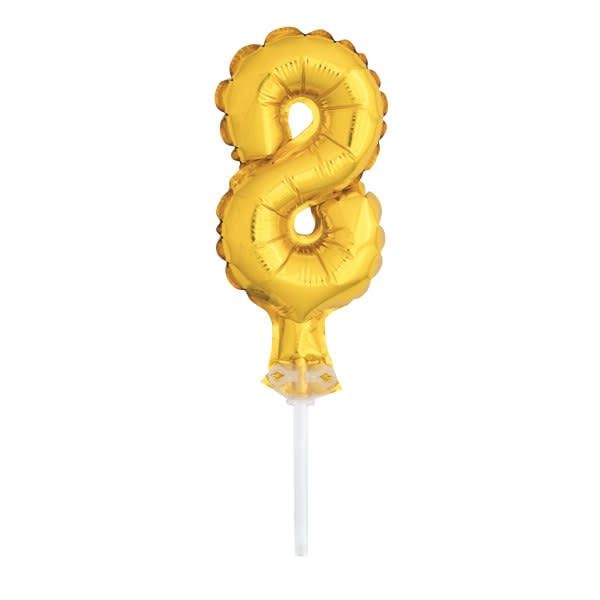 5’’ GOLD FOIL BALLOON #8, CAKE TOPPER reg $1.69