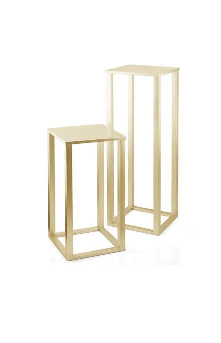 Small: H- 32” D- 10” x 10” GOLD METAL STAND POWDER GOLD REMOVABLE TOP