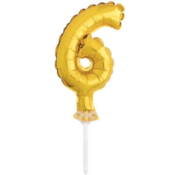 5’’ GOLD FOIL BALLOON, #6, CAKE TOPPER reg $1.69