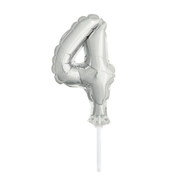 5’’ SILVER FOIL BALLOON #4, CAKE TOPPER reg $1.69