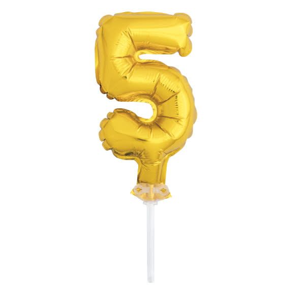 5’’ GOLD FOIL BALLOON #5, CAKE TOPPER reg $1.69