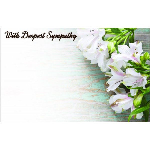 DEEPEST SYMPATHY CAPRI CARD, WHITE ALSTROMERIAS