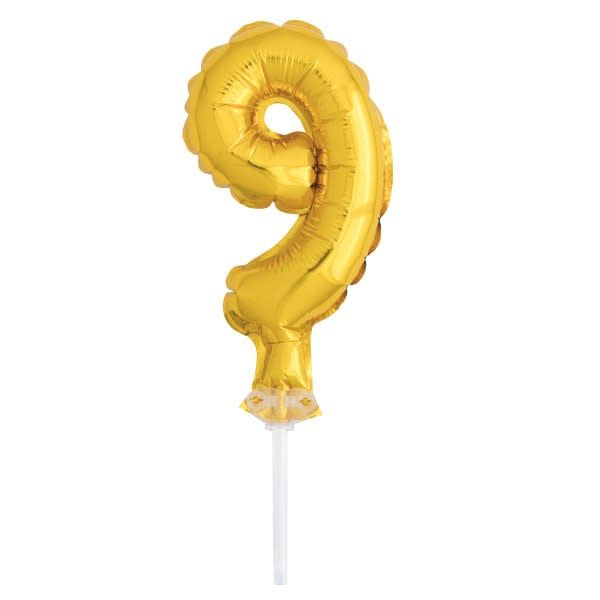 5’’ GOLD FOIL BALLOON, #9, CAKE TOPPER reg $1.69