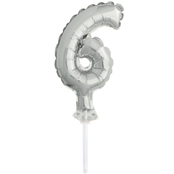 5’’ SILVER FOIL BALLOON #6, CAKE TOPPER reg $1.69