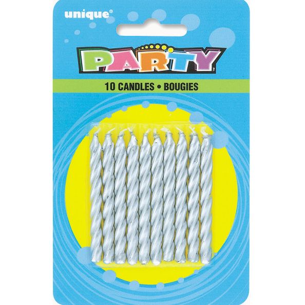 10 SILVER SPIRAL BDAY CANDLES