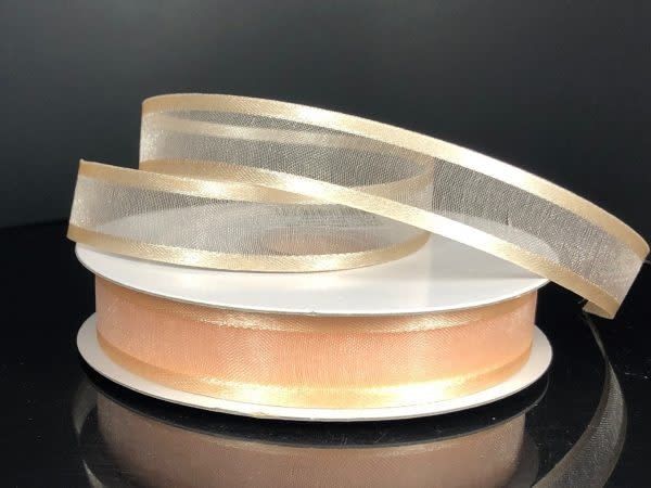 SHEER CHIFFON RIBBON SATIN EDGE 5/8"" x 25 YD PEACH disc.
