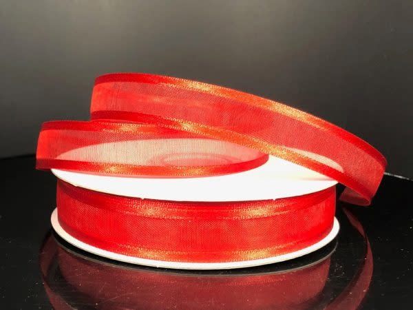 SHEER CHIFFON RIBBON SATIN EDGE 5/8"" x 25 YD RED