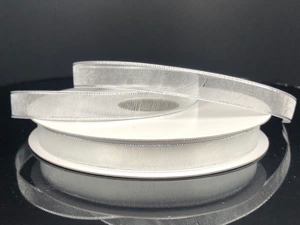 CHIFFON RIBBON 3/8"" x 25 YD.  WHITE/SILVER EDGE