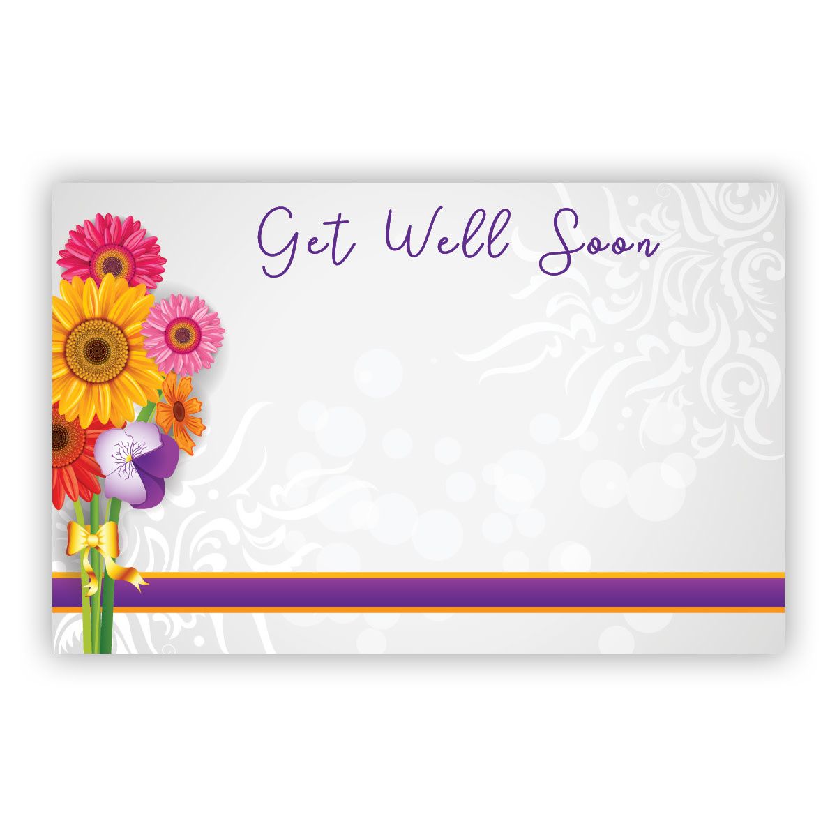 “GET WELL SOON” CAPRI CARD BOUQUET W PURPLE BAND