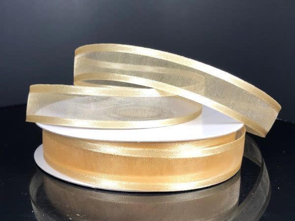 SHEER CHIFFON RIBBON SATIN EDGE 5/8"" x 25 YD LIGHT GOLD