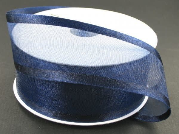 SHEER CHIFFON RIBBON SATIN EDGE 1.5"" x 25 YD NAVY BLUE