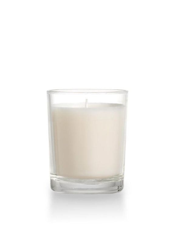 WHITE CANDLE IN 2" ROUND CLEAR GLASS VOTIVE CANDLE