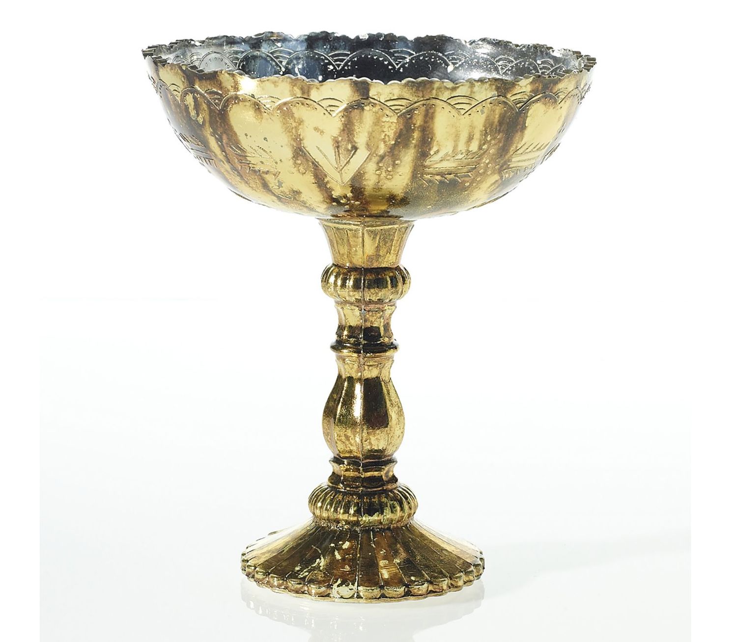 9.5”H X 8” GOLD DESIRAY COMPOTE GLASS (AD)