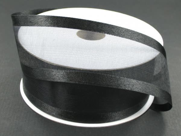 SHEER CHIFFON RIBBON SATIN EDGE 1.5"" x 25 YD BLACK