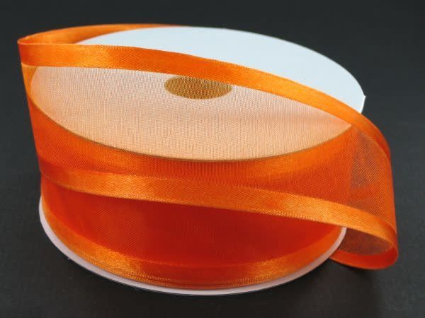 SHEER CHIFFON RIBBON SATIN EDGE 1.5"" x 25 YD ORANGE