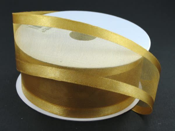 SHEER CHIFFON RIBBON SATIN EDGE 1.5"" x 25 YD OLD GOLD