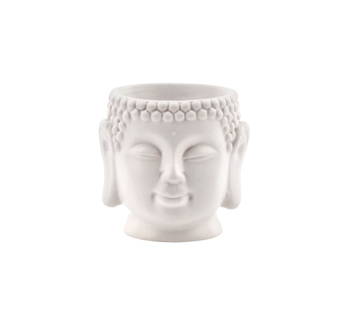 3" H x 2.25" W x 2.25" L SMALL WHITE CERAMIC BUDDHA PLANTER ND
