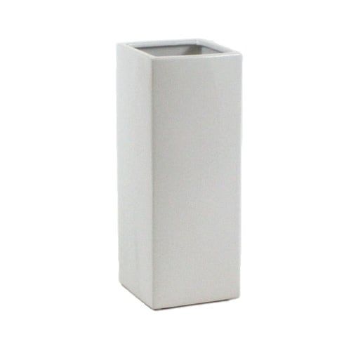 14"H X 4" X 4" MATTE WHITE CERAMIC SQUARE POT