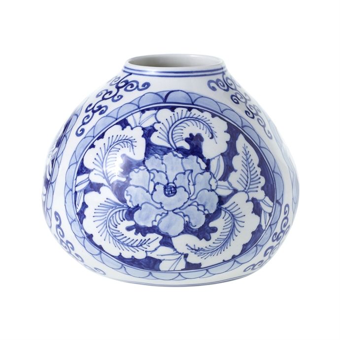 6.25"x 4.75”H BLUE CERAMIC ELEANOR VASE(AD)