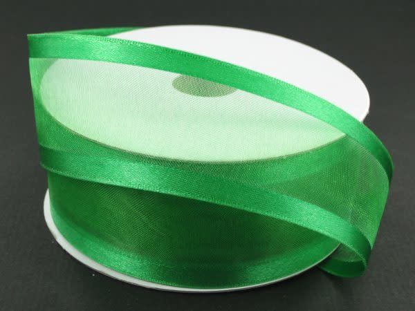 SHEER CHIFFON RIBBON SATIN EDGE 1.5"" x 25 YD EMERALD