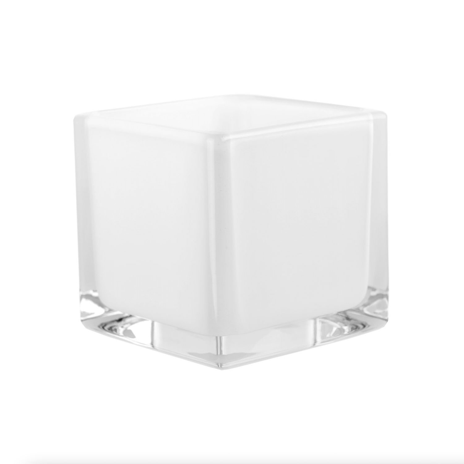 4" X 4" X 4" WHITE GLASS CUBE VASE (LAYERED) 50% off now $7