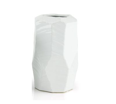 H-7.75" D-5.75"x5.75" Open-3.5  WHITE GLOSSY GEOMETRIC CERAMIC