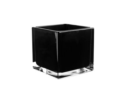 5"H X 5" X 5" BLACK GLASS SQUARE VASE CUBE, CAN ALSO BE USED AS A VOTIVE