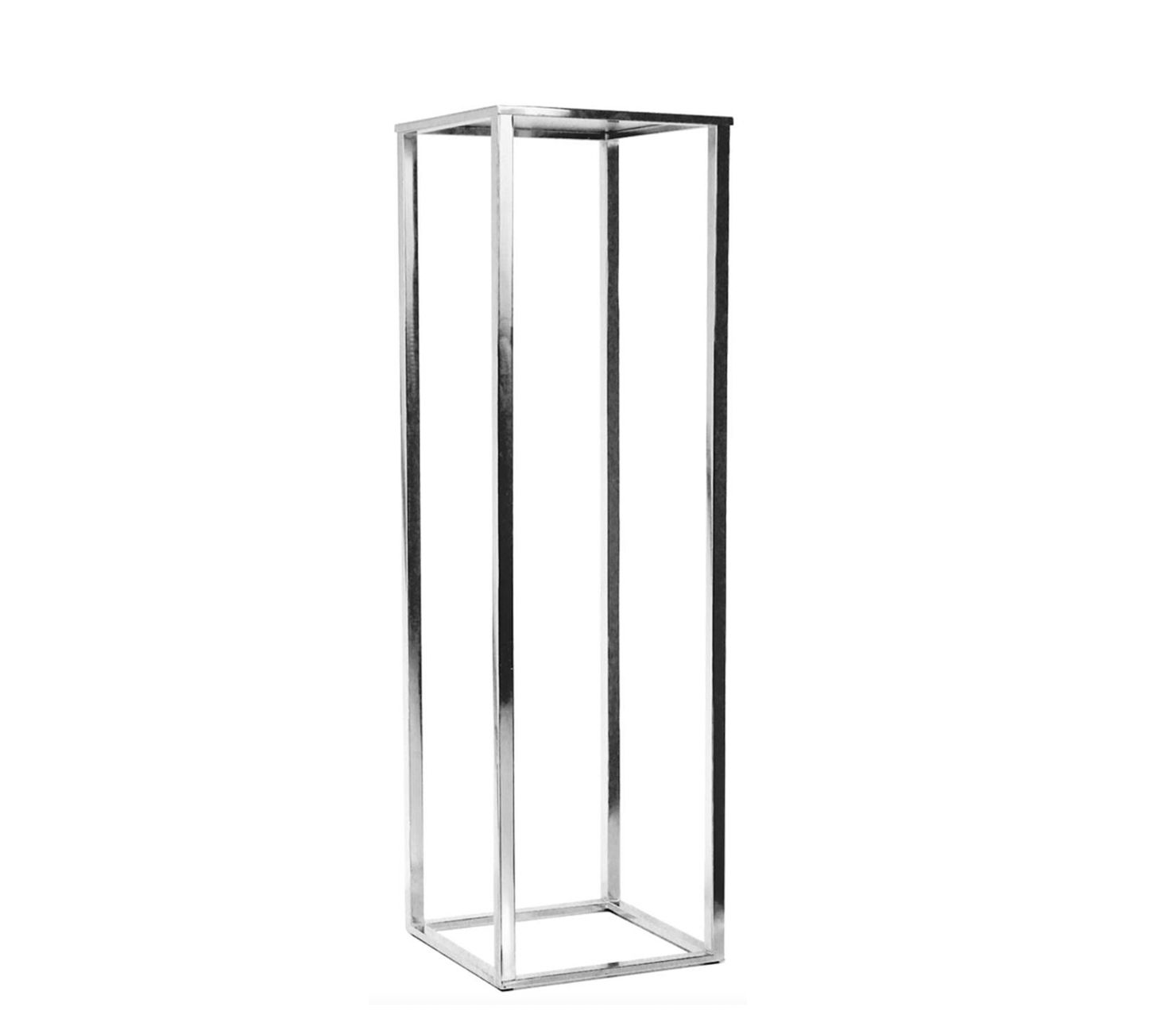 Small: H- 32” D- 10” x 10” POWDER SILVER COATING METAL STAND  REMOVABLE TOP