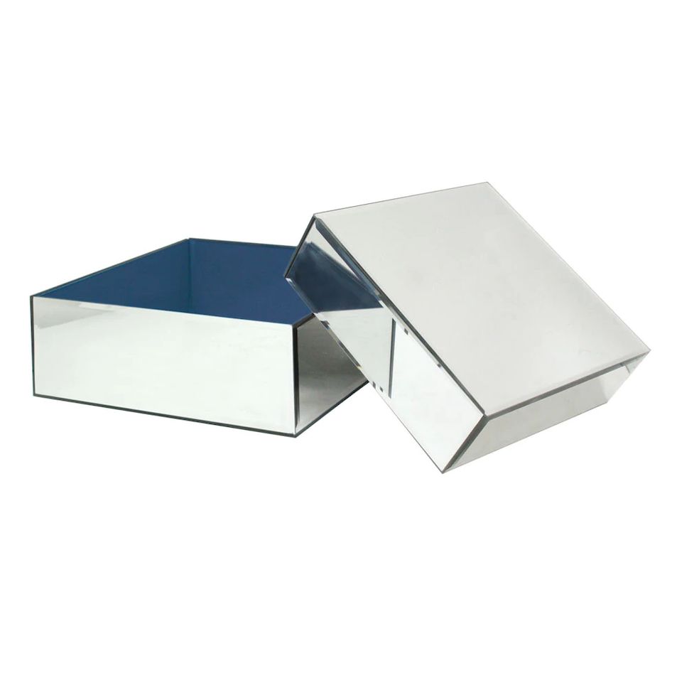 5"H X 14" X 14" GLASS MIRROR VASE/PEDESTAL