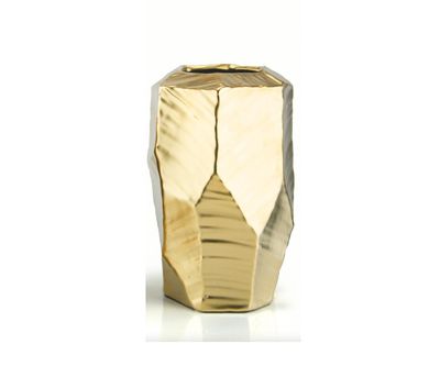 H-7.75" D-5.75"x5.75" Open-3.5  GOLD SHINY GEOMETRIC CERAMIC