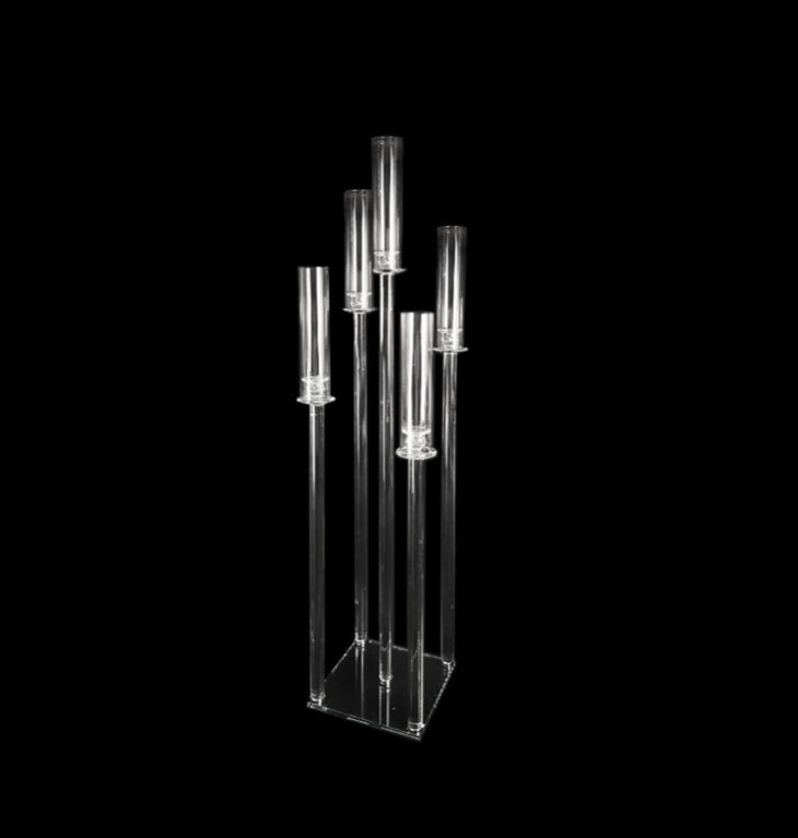 52”H X 10” 5 HEAD CRYSTAL  SQUARE BOTTOM CLUSTER CANDELABRA