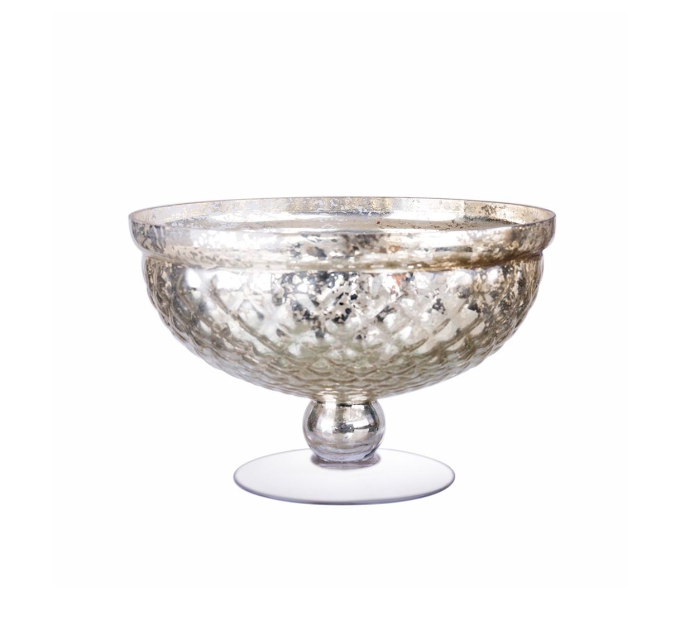 H:6.5" D:10 MERCURY SILVER GLASS LOW PEDESTAL COMPOTE