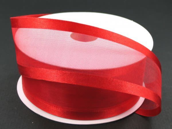 SHEER CHIFFON RIBBON SATIN EDGE 1.5"" x 25 YD RED