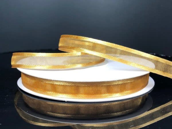SHEER CHIFFON RIBBON SATIN EDGE 3/8"" x 25 YDOLD GOLD