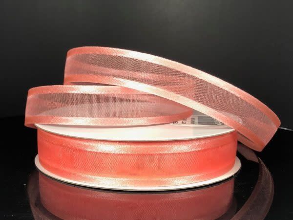 SHEER CHIFFON RIBBON SATIN EDGE 5/8"" x 25 YD CORAL
