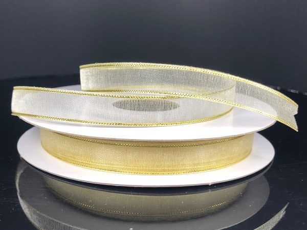 CHIFFON RIBBON 3/8"" x 25 YD.  IVORY/GOLD EDGE