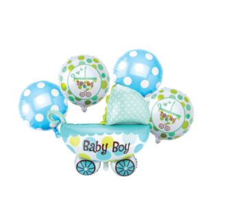 BABY BOY BALLOON SET, 5 PCS, 24" x 23" 1 Balloon; 13" x 13" 4 Balloons