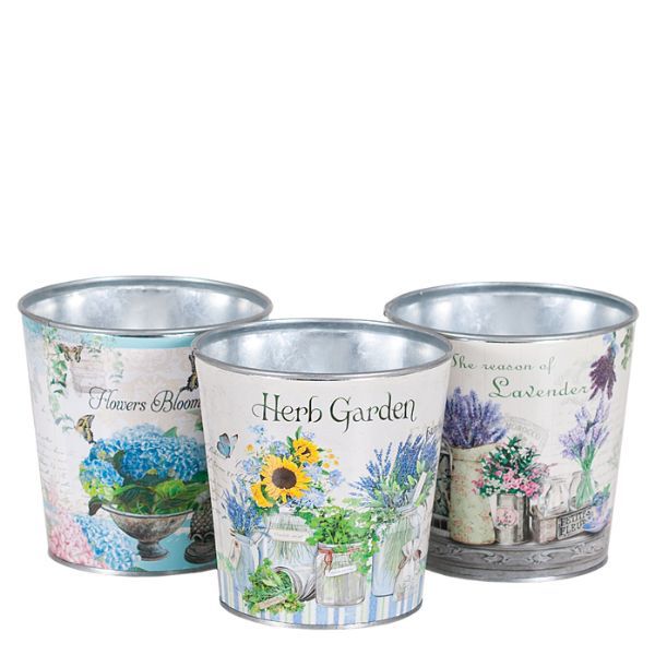 4.5’’ ROUND METAL WILDFLOWER METAL  PLANTER , reg $5.99