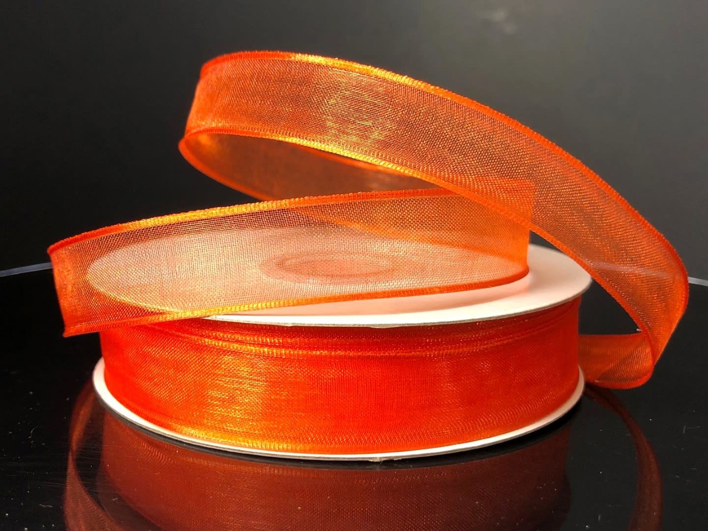 CHIFFON RIBBON SHEER QUALITY WOVEN WIRE EDGE 5/8"" x 25 YD ORANGE