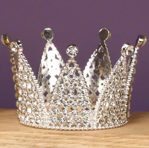 3.75’’D X 2.15’’H, SILVER CROWN W RHINESTONES