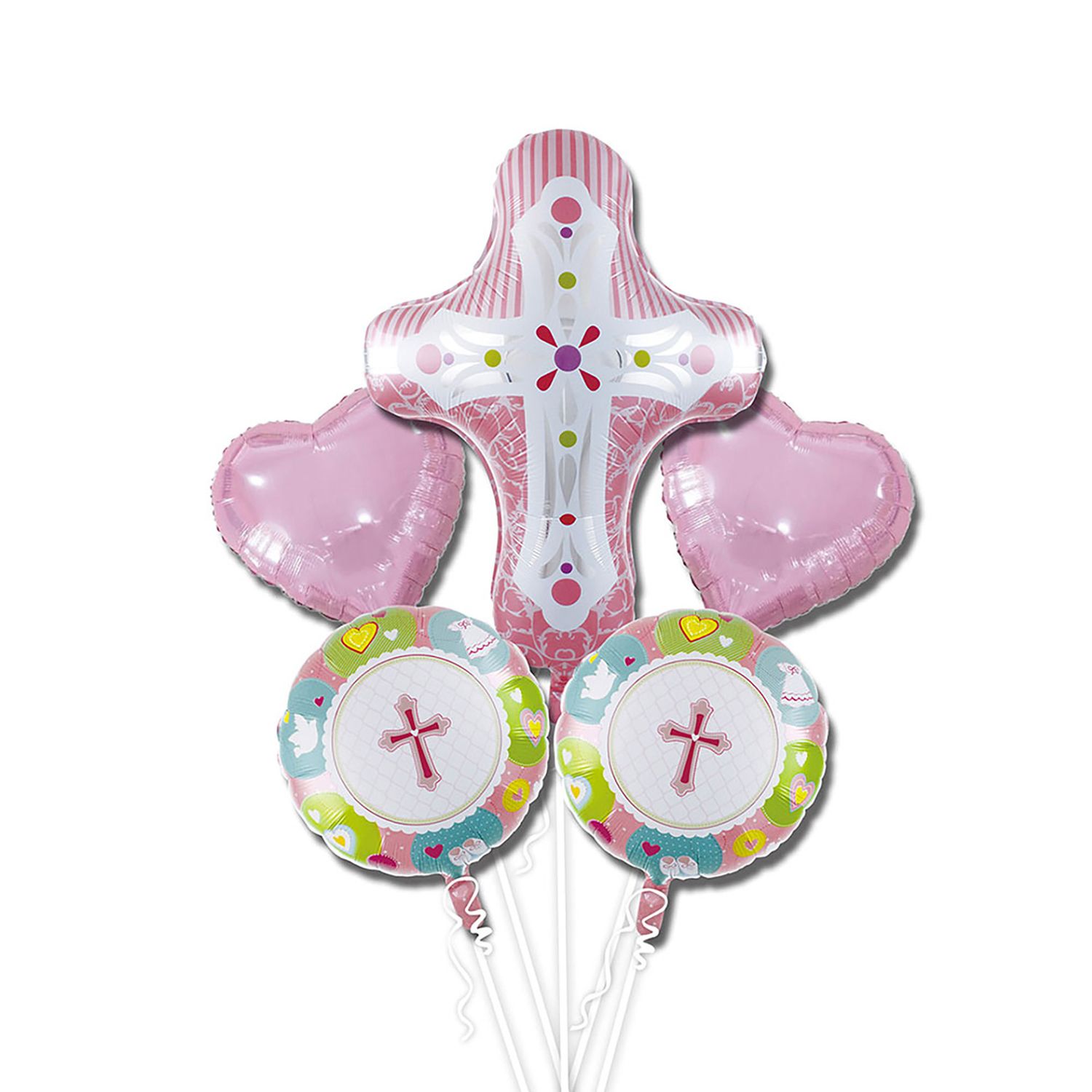 CROSS BALLOON SET, PINK Cross: 17¾" x 23½"; Round: 13¾" x 13¾"; Heart: 16½" x15